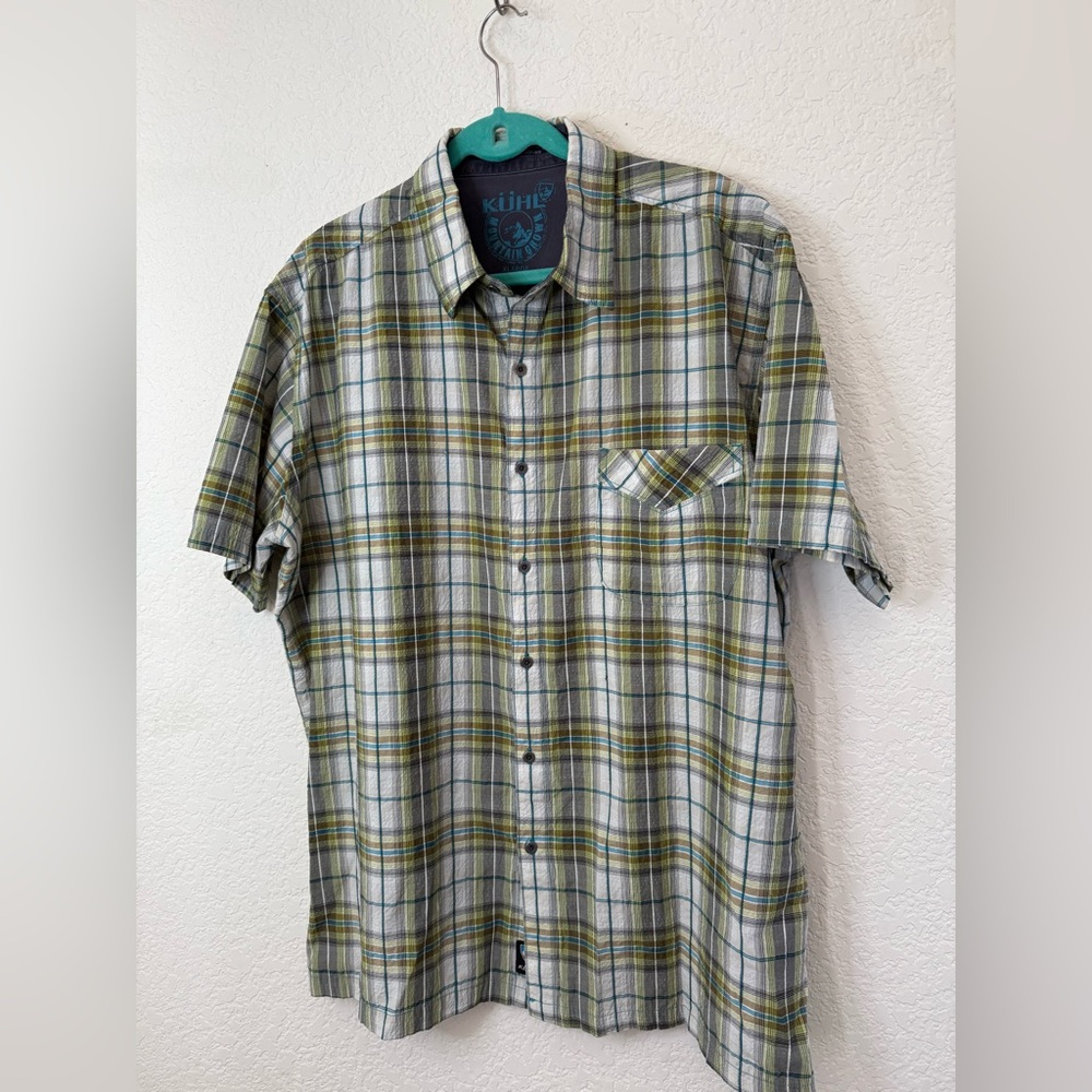 KUHL Mens XL Crinkle Stallion Short Button Up Lightweight‎ Green Outdoor Hiking - Picture 2 of 9